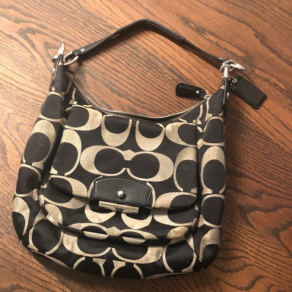 Coach signature jacquard Kristen black grey hobo bag - Picture 1 of 4